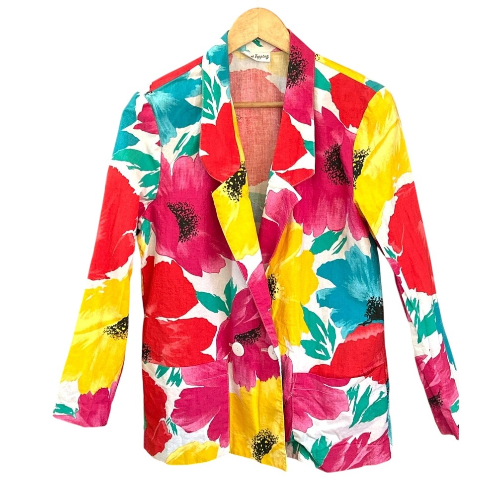 Vintage Sweet Topping Brightly Floral Blazer 1980s 1990s Retro Watercolor